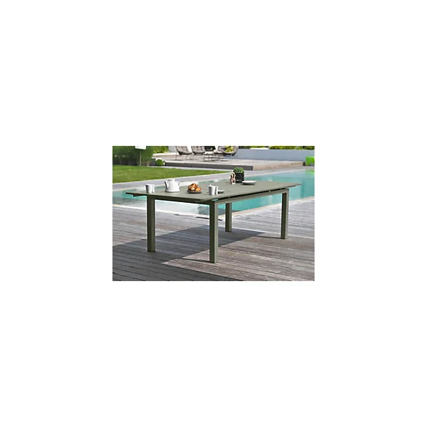 Table de jardin à rallonge automatique Miami en aluminium coloris kaki L.180/240 x l.100 x H.77 cm - DCB GARDEN