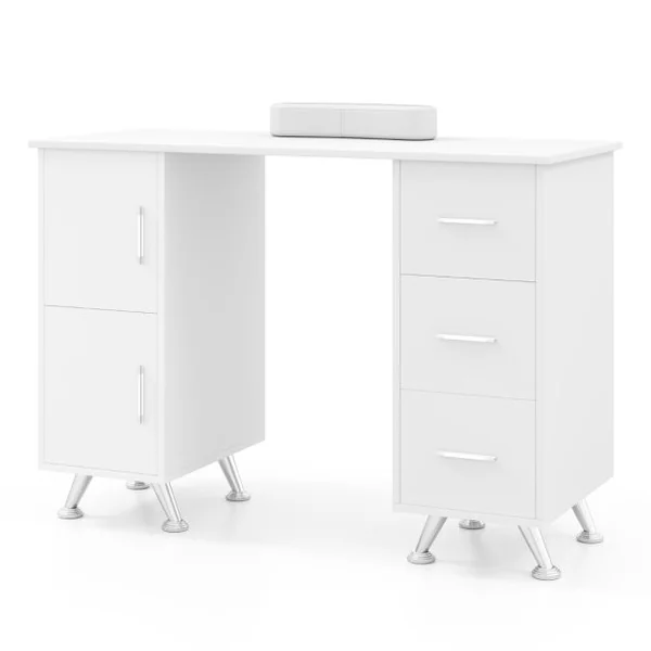 Table de Manucure Professionnelle avec 2 Armoires 3 Tiroirs Station de Technicienne en Ongles avec Repose-poignet 90x43x74cm Noir/Rose/Blanc
