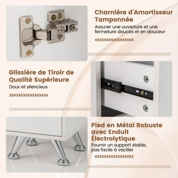 Table de Manucure Professionnelle avec 2 Armoires 3 Tiroirs Station de Technicienne en Ongles avec Repose-poignet 90x43x74cm Noir/Rose/Blanc
