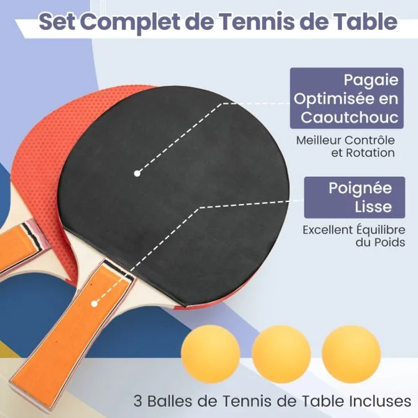 Table de Ping-Pong Pliable Peu Encombrante avec Filet Tennis de Table avec 2 Raquettes 3 Balle Pieds Réglables 180 x 90 x 76 cm