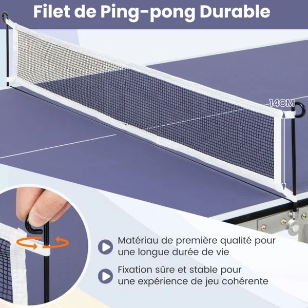 Table de Ping-Pong Pliable Peu Encombrante avec Filet Tennis de Table avec 2 Raquettes 3 Balle Pieds Réglables 180 x 90 x 76 cm