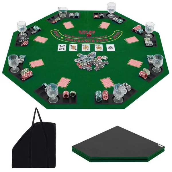 Table de Poker Pliant 120CM pour 8 Joueurs Plateau de Jeu Portable Texas Hold'em avec Sac de Transport Porte-Gobelets Plateaux à Jetons Vert