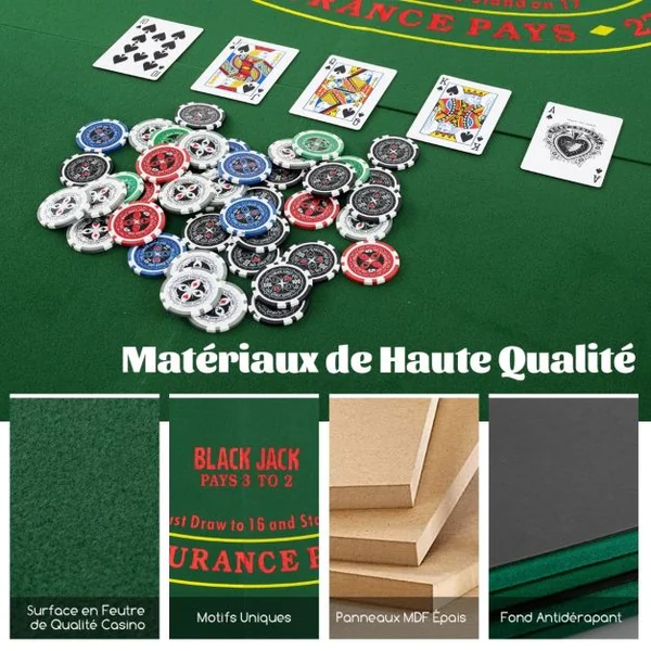 Table de Poker Pliant 120CM pour 8 Joueurs Plateau de Jeu Portable Texas Hold'em avec Sac de Transport Porte-Gobelets Plateaux à Jetons Vert