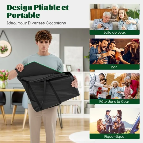 Table de Poker Pliant 120CM pour 8 Joueurs Plateau de Jeu Portable Texas Hold'em avec Sac de Transport Porte-Gobelets Plateaux à Jetons Vert
