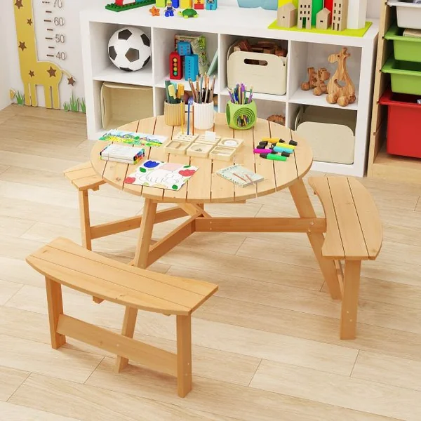 Table et Banc en Bois pour Enfants Ensemble de Table de Pique-nique et Bancs pour Activité et Repas avec Trou pour Parasol Naturel