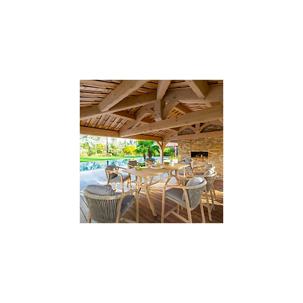 Table haute de jardin 8 personnes Papouasie coloris tahini Hespéride L.210 x l.95 x H.95 cm