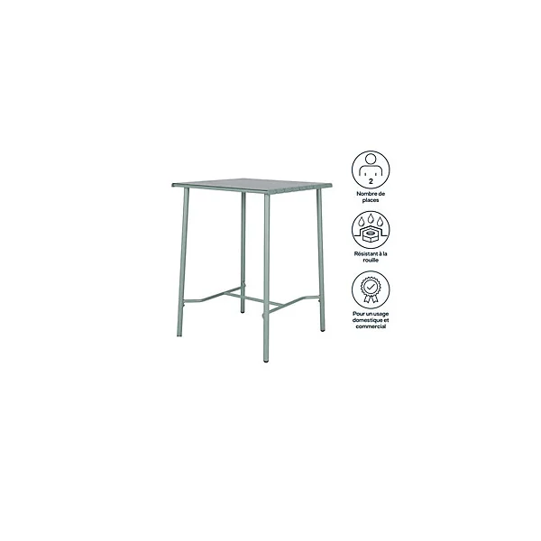 Table haute Lithari GoodHome acier mat vert laurier L.76.6 x l.76 x H.106cm