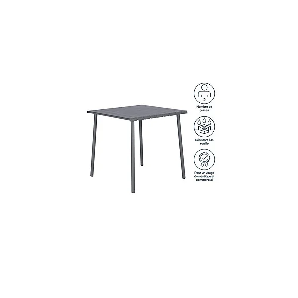Table Lithari GoodHome acier mat gris foncé L.76.6 x l.76 x H.75cm