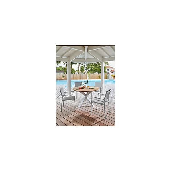 Table ronde de jardin Oria aluminium et bois d'acacia ⌀111,5 x H.74 cm Proloisirs
