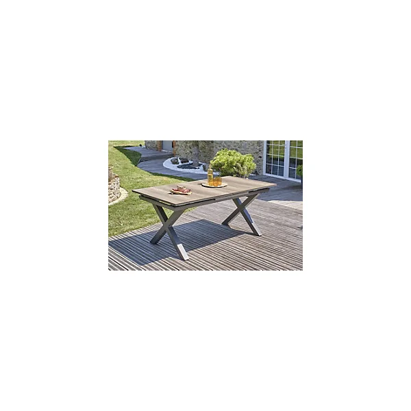 Table à rallonge rectangulaire en aluminium extensible floride DCB Garden mat gris anthracite et effet bois H. 77cm x l. 100cm