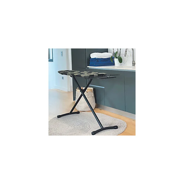 Table à repasser avec pieds noirs en acier et housse coton L.125 x l.41 h H.max 96 cm, Kitchen Move Utah