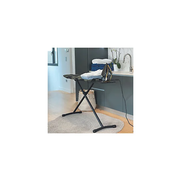Table à repasser avec pieds noirs en acier et housse coton L.125 x l.41 h H.max 96 cm, Kitchen Move Utah