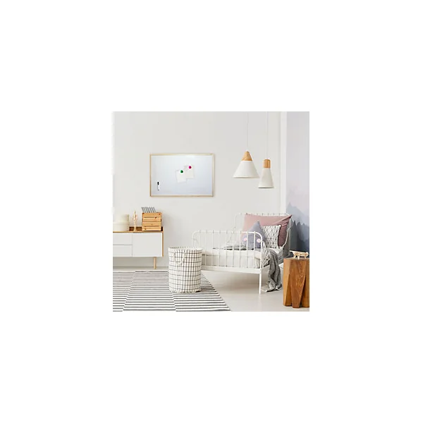 Tableau blanc effaçable magnétique cadre en bois L.90 x l.60 cm