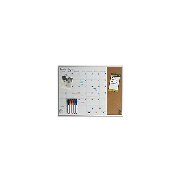 Tableau semainier effaçable magnétique et liège l.40 x H.51 cm + 5 marqueurs + 20 punaises + 2 aimants