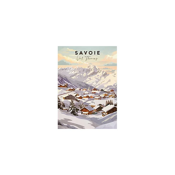 Tableau sur toile Val Thorens chalets blanc, marron l.50 x H.70cm Dada Art