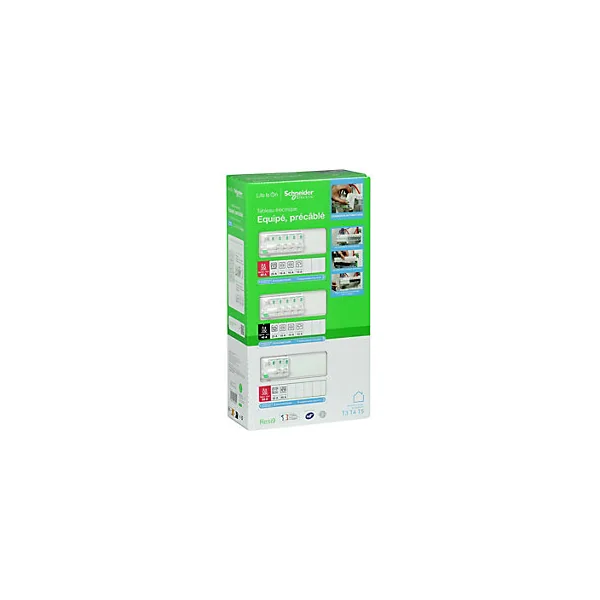 Tableau électrique pré-équipé et pré-câblé T3 au T5 - 3 rangées - 39 modules Schneider Electric Resi9 XE
