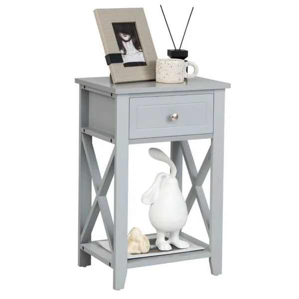 Table/Lot de 2 Table de Chevet avec Tiroir et Étagère Ouverte Table de Nuit 40 x 30 x 61,5 cm Table d'Appoint pour Salon Chambre Bureau Blanc