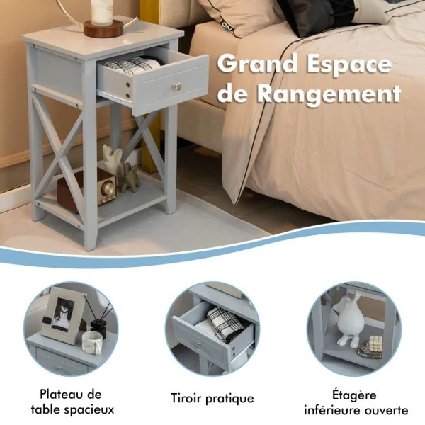 Table/Lot de 2 Table de Chevet avec Tiroir et Étagère Ouverte Table de Nuit 40 x 30 x 61,5 cm Table d'Appoint pour Salon Chambre Bureau Blanc