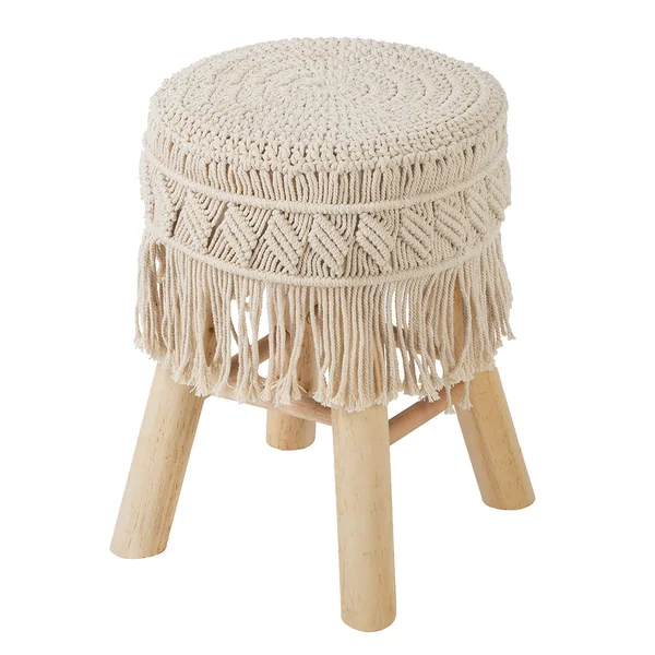 Tabouret d'appoint macramé écru 32x42cm