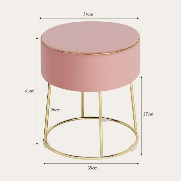 Tabouret Rond Repose-pieds en Velours Ottoman de Coiffeuse Moderne avec Base en Métal Siège Rembourré Epais Rose/Gris