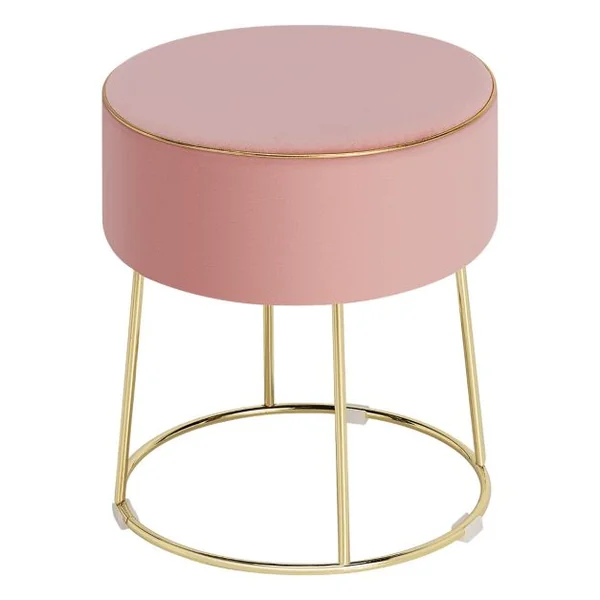 Tabouret Rond Repose-pieds en Velours Ottoman de Coiffeuse Moderne avec Base en Métal Siège Rembourré Epais Rose/Gris