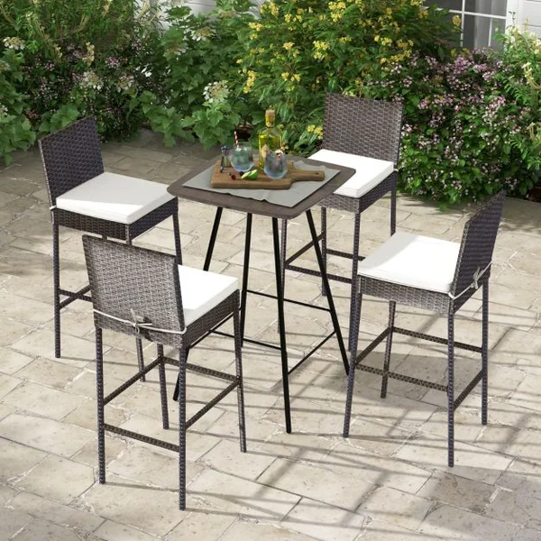 Tabourets de Bar Lot de 2 avec Coussins en Rotin Cadre en Métal Hauteur Siège 76CM pour Jardin Balcon Patio Marron