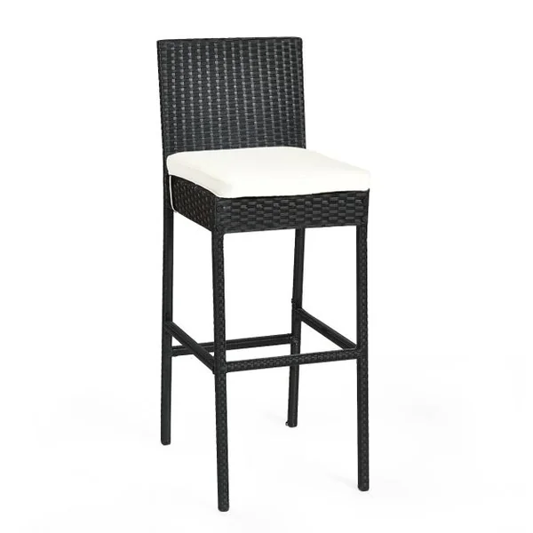 Tabourets de Bar Lot de 2 avec Coussins en Rotin Cadre en Métal Hauteur Siège 76CM pour Jardin Balcon Patio Marron