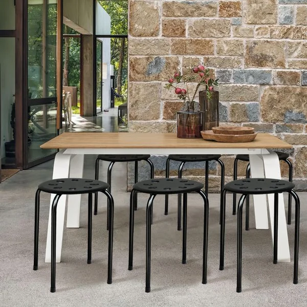 Tabourets Empilables 30 x 40,5 cm (Dia x H) Cadre en Métal Joint en Forme de X Stable pour Cuisine Bistro Multicolore/Gris/Noir