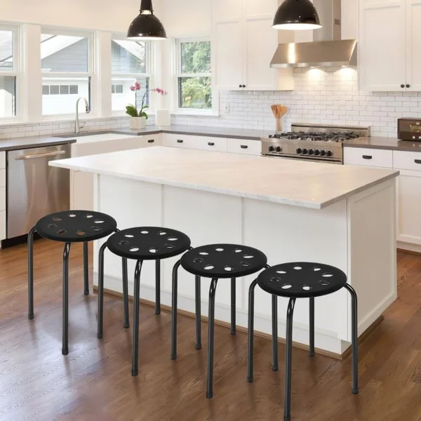 Tabourets Empilables 30 x 40,5 cm (Dia x H) Cadre en Métal Joint en Forme de X Stable pour Cuisine Bistro Multicolore/Gris/Noir