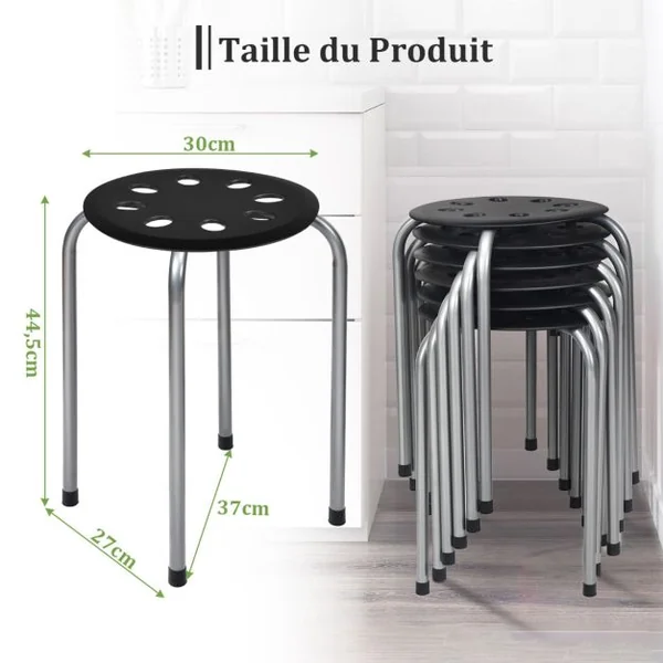 Tabourets Empilables 30 x 40,5 cm (Dia x H) Cadre en Métal Joint en Forme de X Stable pour Cuisine Bistro Multicolore/Gris/Noir