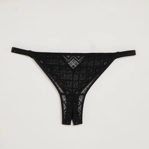 TANGA FENDU DENTELLE NOIR