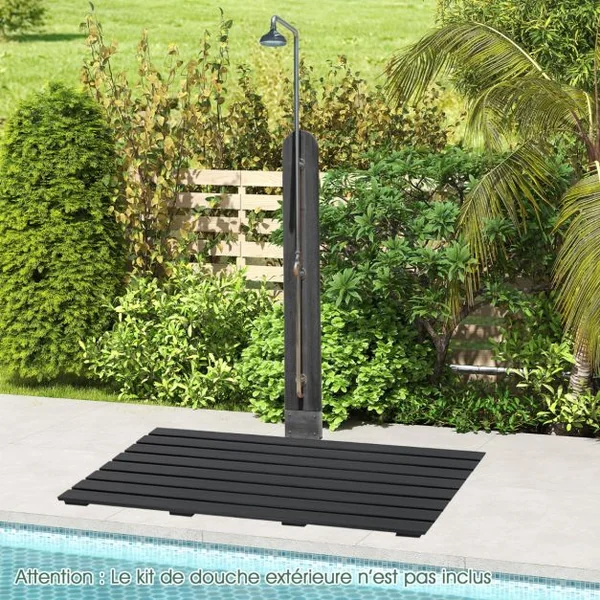 Tapis de Bain Imperméable Grand Tapis de Douche 100 x 60 cm avec Texture Antidérapante Design à Lattes Tapis de Sol WPC Robuste Noir