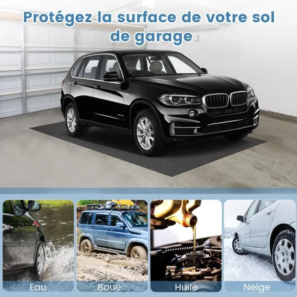 Tapis de Sol Imperméable 180 x 150 cm Tapis Antidérapant Voiture Réutilisable et Lavable avec Ruban Adhésif Double Face Absorbant Gris