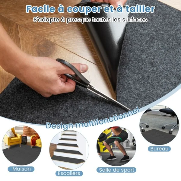 Tapis de Sol Imperméable 600 x 220 cm Tapis Antidérapant Voiture Réutilisable et Lavable avec Ruban Adhésif Double Face Absorbant Gris