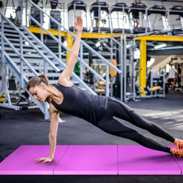 Tapis de Sol Pliable 240 x 116 x 5 CM Tapis de Fitness Tapis de Gymnastique avec Poignées de Transport et Fermetures Auto-agrippantes Violet