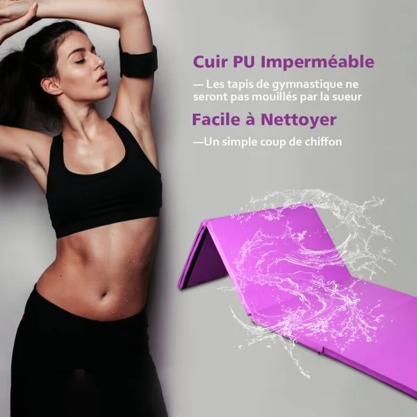 Tapis de Sol Pliable 240 x 116 x 5 CM Tapis de Fitness Tapis de Gymnastique avec Poignées de Transport et Fermetures Auto-agrippantes Violet