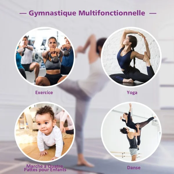 Tapis de Sol Pliable 240 x 116 x 5 CM Tapis de Fitness Tapis de Gymnastique avec Poignées de Transport et Fermetures Auto-agrippantes Violet