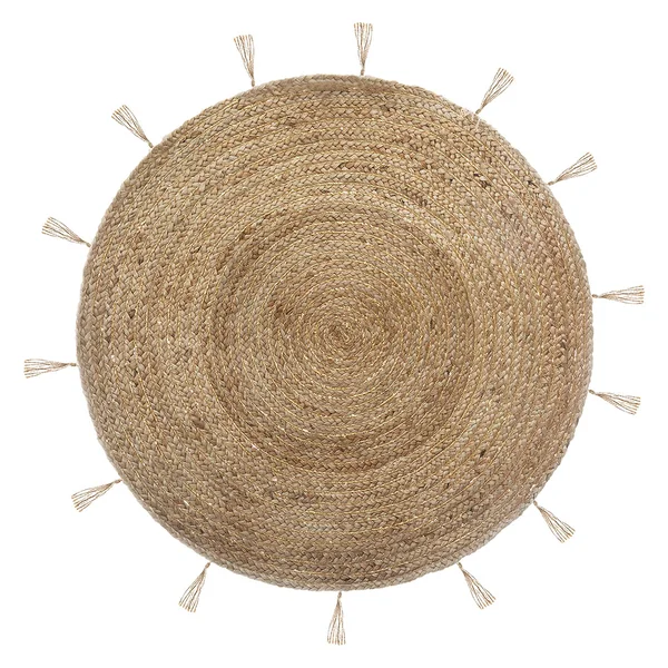 Tapis rond à franges jute lurex doré D 80cm