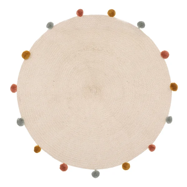 Tapis rond à pompons arlequin beige D 90cm