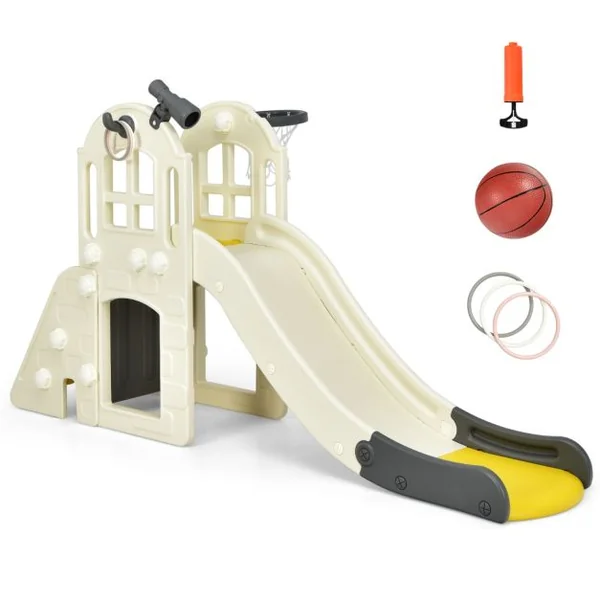 Toboggan pour Enfant 6 en 1 - Glisse de 140 CM 3-8 Ans Toboggan Intérieure & Extérieure Bleu/Rose/Jaune