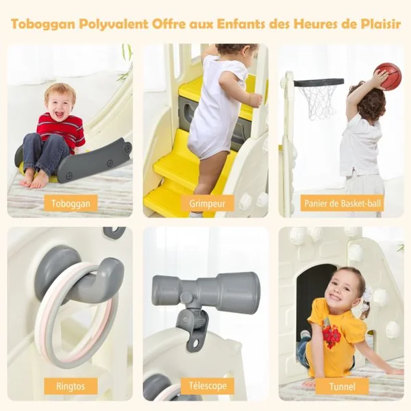 Toboggan pour Enfant 6 en 1 - Glisse de 140 CM 3-8 Ans Toboggan Intérieure & Extérieure Bleu/Rose/Jaune