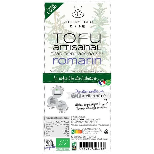 Tofu ROMARIN - bio et artisanal de tradition japonaise