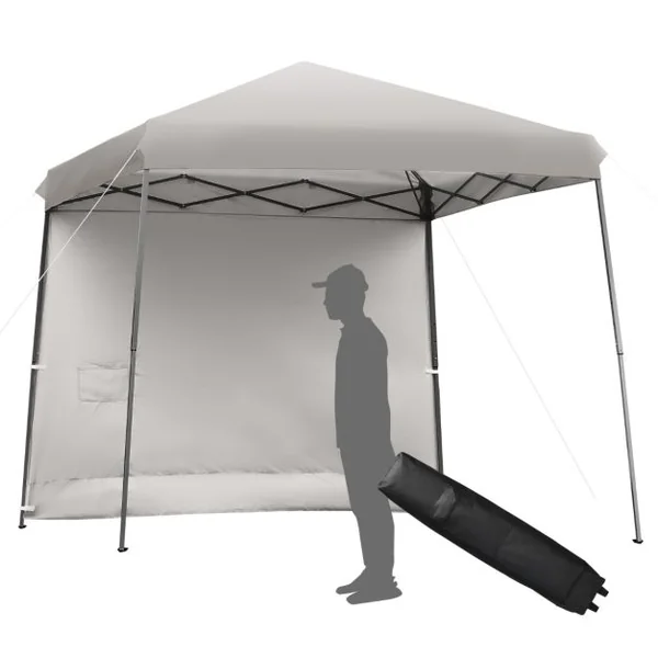 Tonnelle de Jardin 3x3m Pliante Tente de Réception Réglable avec Parois Latérales Amovibles et Sac à dos à Roulettes Gris