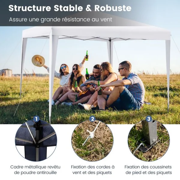 Tonnelle de Jardin Instantanée Pliable 295x295CM Tente de Jardin Anti-UV Imperméable 3 Hauteurs 249/252/255 cm Blanc