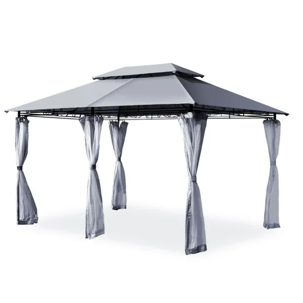 Tonnelle de Jardin Pergola avec Moustiquaires Amovibles 3,9 x 2,9 x 2,7 M (L x l x H) Tente de Réception Gris