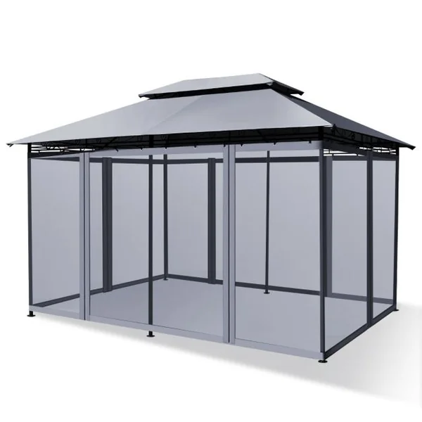 Tonnelle de Jardin Pergola avec Moustiquaires Amovibles 3,9 x 2,9 x 2,7 M (L x l x H) Tente de Réception Gris