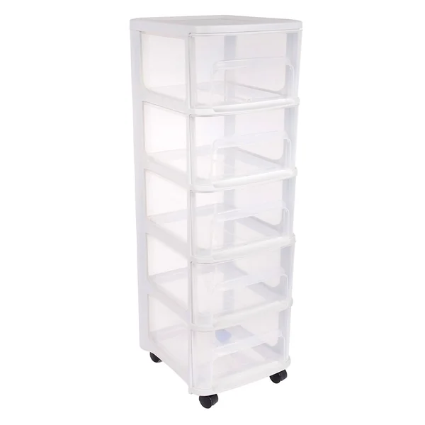 Tour de rangement 5 tiroirs blanche H 97cm