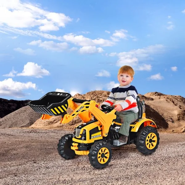 Tracteur pour Enfants 3-8 Ans Tracteur Electrique avec 2 Choix de Vitesse et Chargeuse Marche Avant et Arrière Bleu