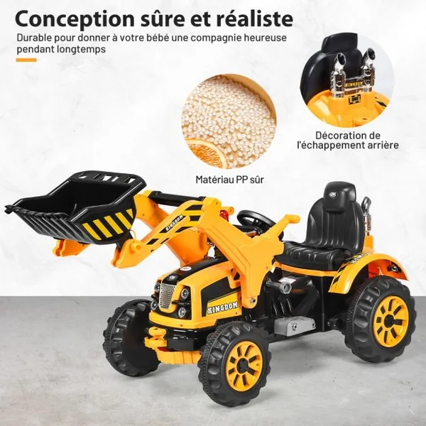 Tracteur pour Enfants 3-8 Ans Tracteur Electrique avec 2 Choix de Vitesse et Chargeuse Marche Avant et Arrière Bleu