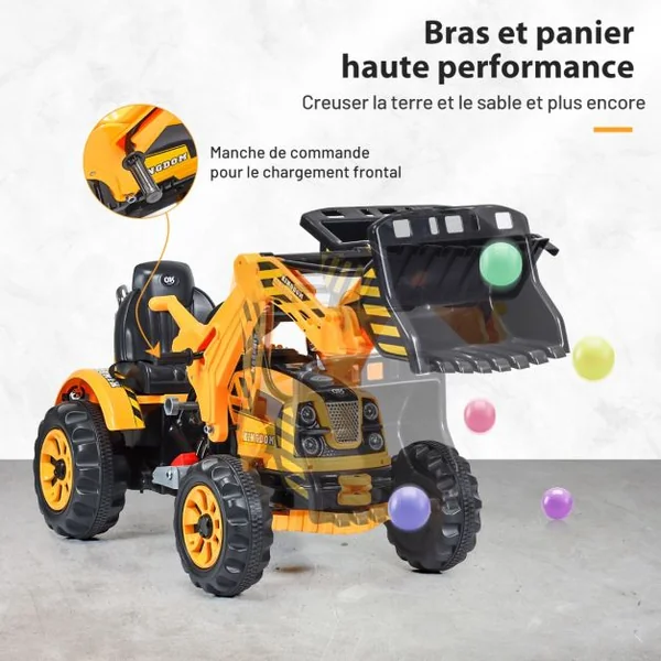 Tracteur pour Enfants 3-8 Ans Tracteur Electrique avec 2 Choix de Vitesse et Chargeuse Marche Avant et Arrière Bleu